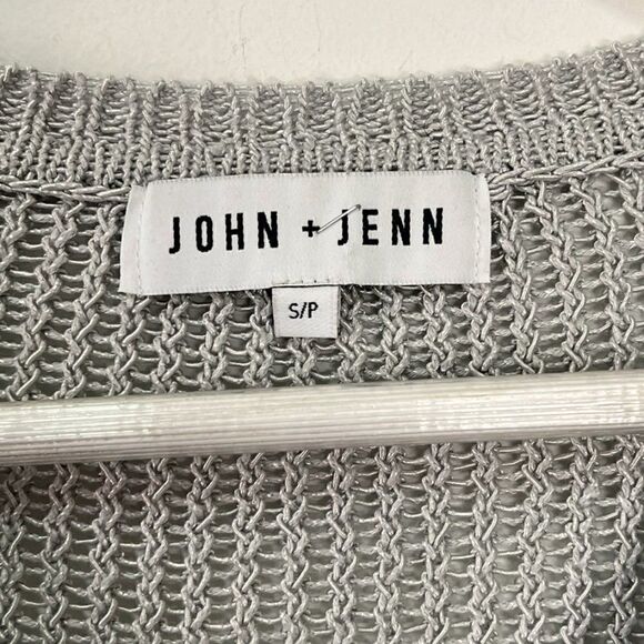 CLEARANCE John + Jenn Gray Metallic Open Knit V Neck Sweater - Picture 5 of 6
